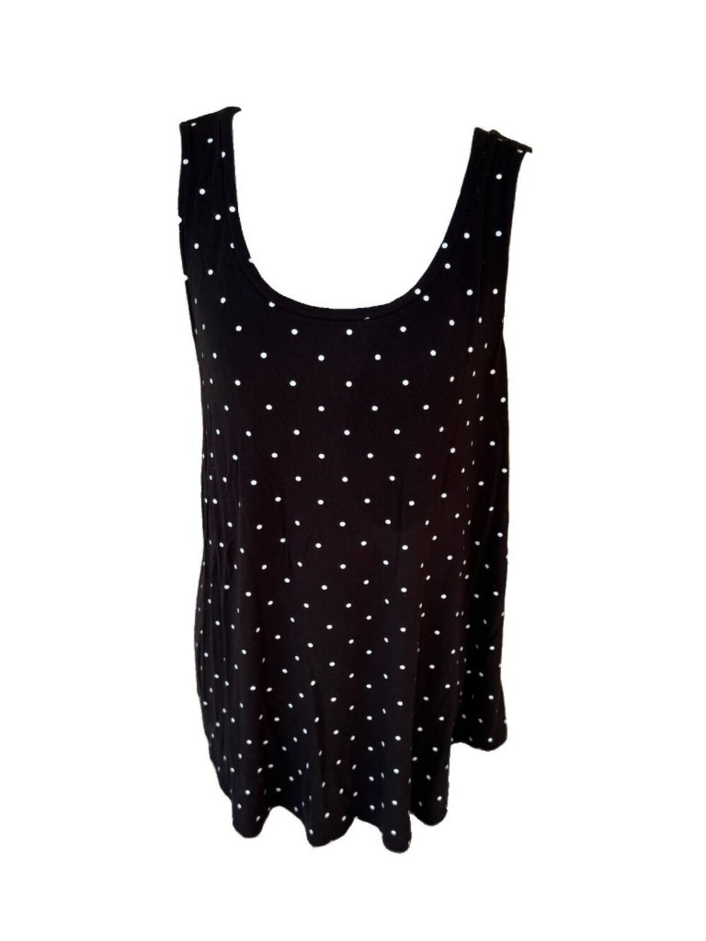 Old Navy Luxe Womens Medium Black White Polka Dot Swing Tank Top Curved Hem